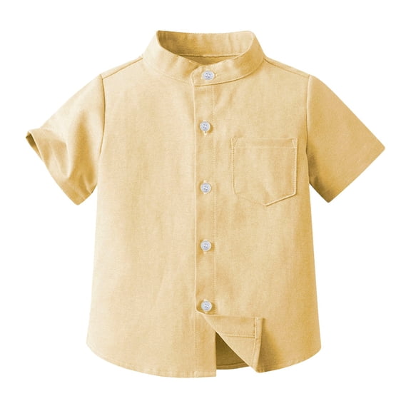 Toddler Boys Button Up Henley Shirt Baby Summer Linen Cotton Dress Shirts Kids Short Sleeve Tees Kids Clothes Girls