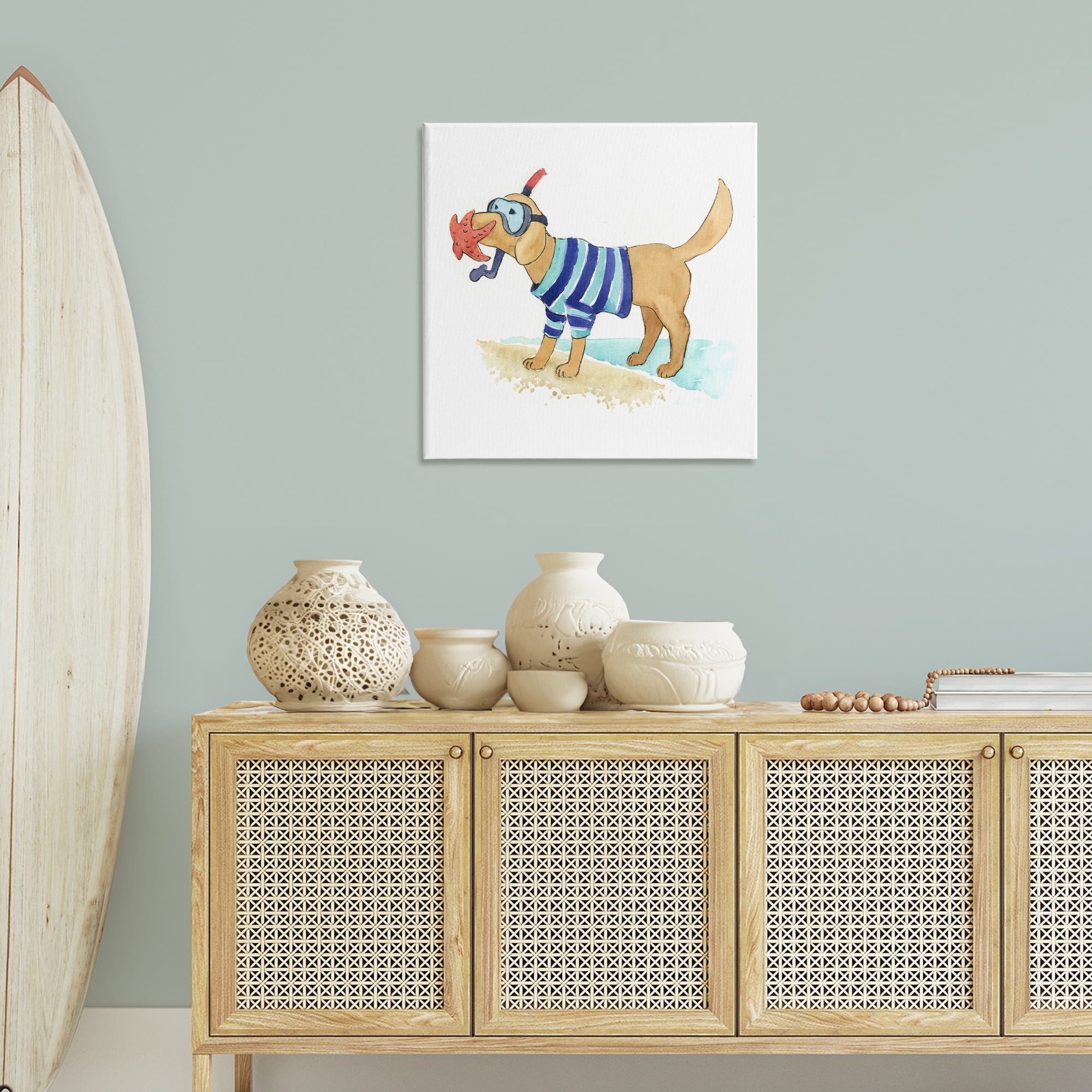 Stupell Industries Sandy Dog with Snorkel Animals Painting Wrapped Canvas Art Print Wall Art, 30 x 30