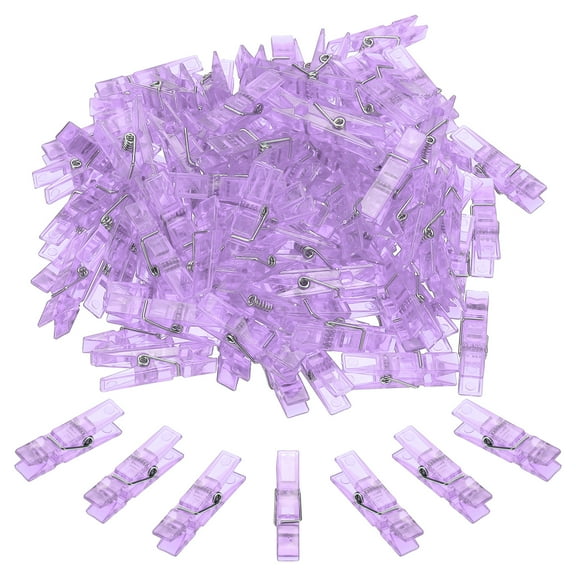 Uxcell 1.4" Colored Clothes Pins, 60Pcs Mini Colorful Plastic Clothes Clips Strong Grip Photo Clips for Pictures Hanging Clothes Decorative Crafts, Transparent Purple