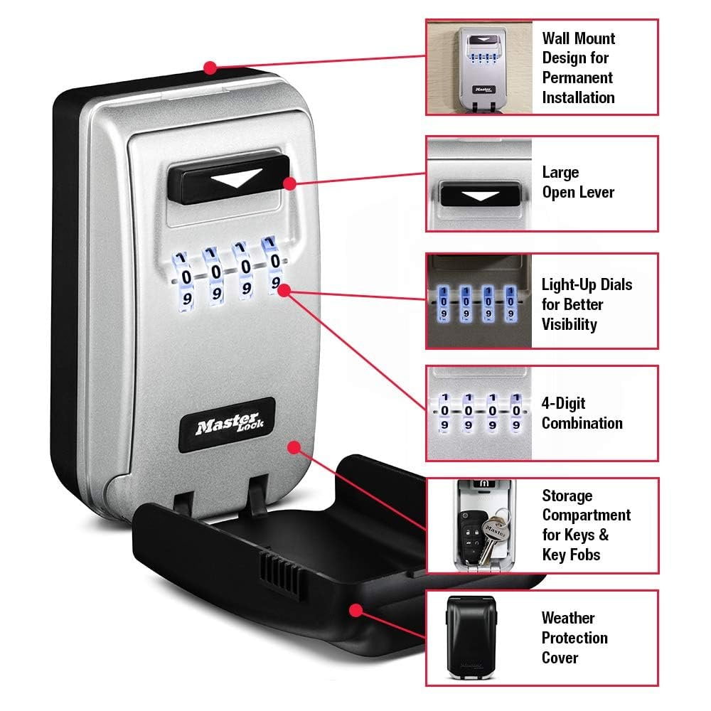 Master Lock 2-7/8 inch Combo Wall Mount Light Up Dial Lock Box with Metal Construction