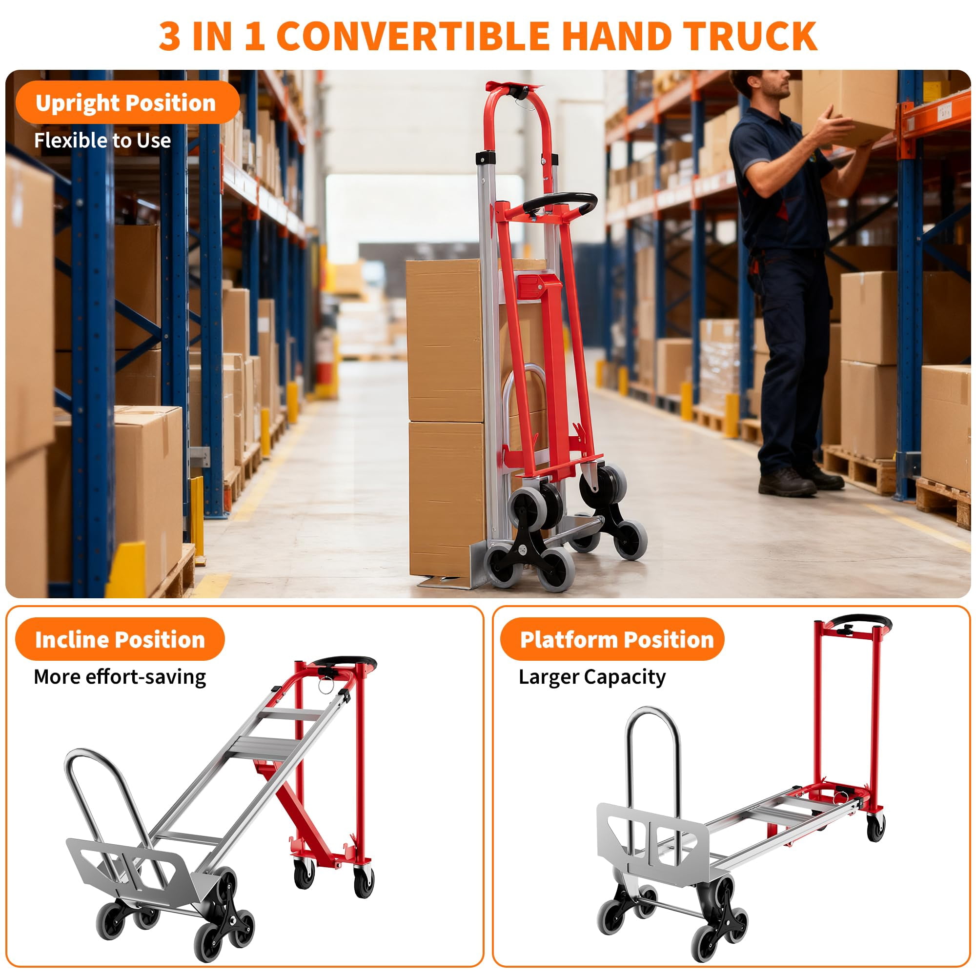 Huisuilinss Folding Hand Truck,3 in 1 Convertible Hand Truck Dolly,Utility Cart Platform Cart,Aluminum Moving Dolly With Wheels For Moving Warehouse Transport Appliance Delivery Travel,1PCS
