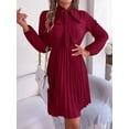 thumbnail image 2 of Women's Tie Neck Balloon Sleeve Pleated Dress 95% polyester 5% elastane Sheer Detail Opaque Stretch for everyday wear, 2 of 17