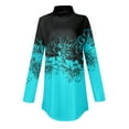 thumbnail image 4 of TQWQT Plus Size Turtlenecks for Women Loose Fit Floral Printed Tunic Top Long Sleeve Mockneck T-Shirt Curved Hem Graphic Tee Fall Outfits 2024 Blue M, 4 of 5
