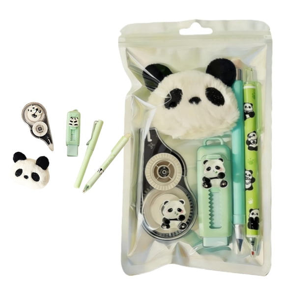 Cute Animal Stationery Set with Correction Tape Pen Combo,Plush Panda Pendant and Eraser Writing Supplies,Practical Writing Stationery Set for Office and Note Taking (1PC)