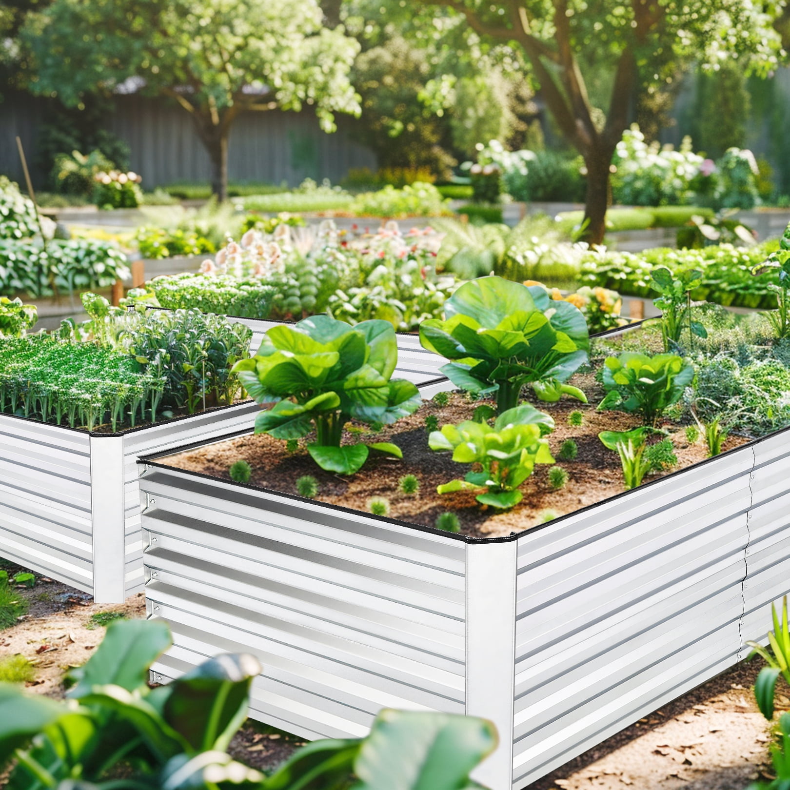 SEJOV 6x3x2ft Raised Garden Bed Kit, Galvanized Planter Raised Garden Boxes Outdoor, Deep Root Raised Planter w/Anti Cutting Strip, Large Metal Raised Garden Bed for Vegetables Flowers Herbs, Silver
