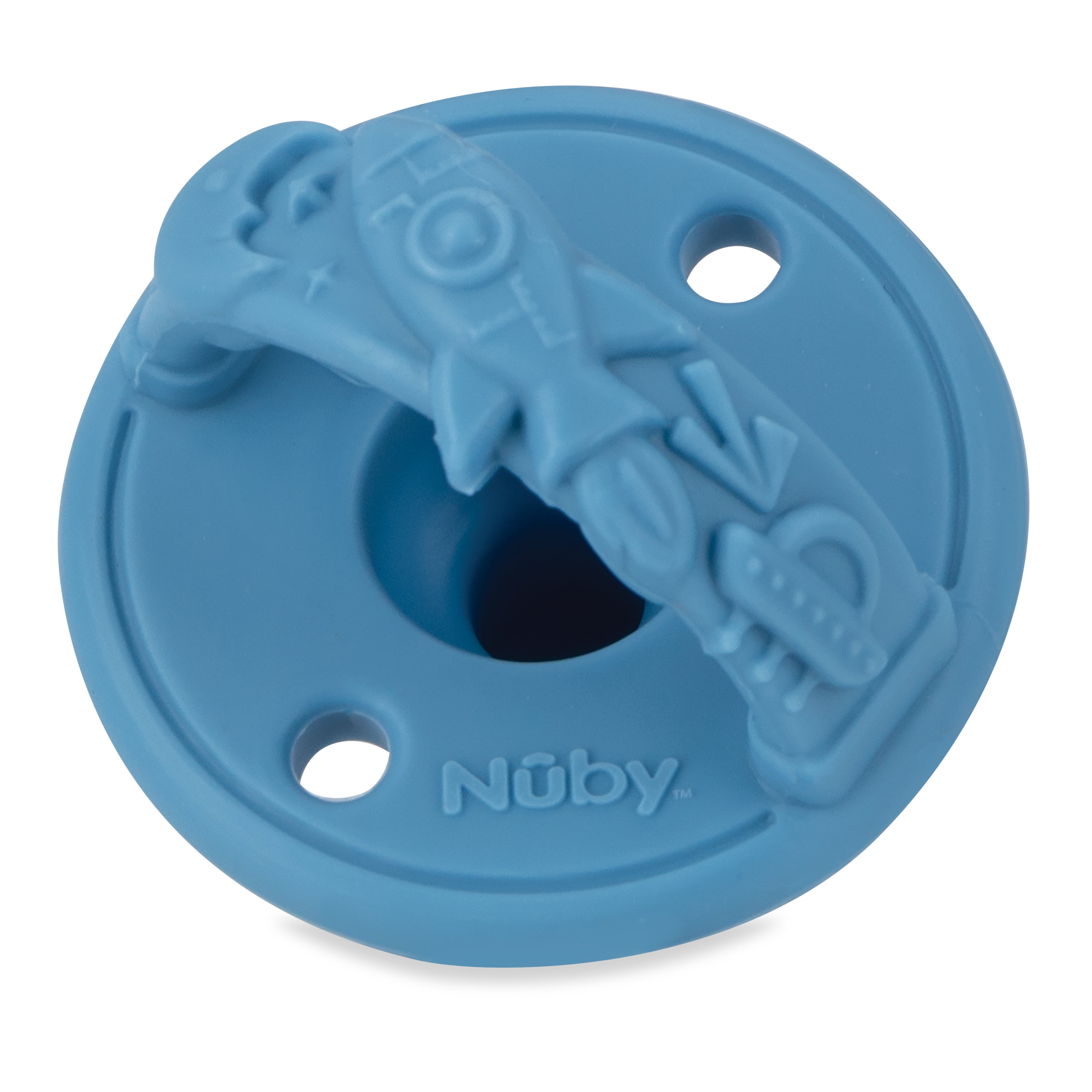 Nuby 3-D Sili Soother Baby Pacifier, Rocket and Mustache, 2 Pack