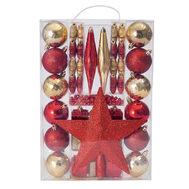 43 piezas de bolas navideñas rojas - Adornos navideños de plástico irrompibles - Decoración para árboles de Navidad - Crea un ambiente navideño - Para interiores o exteriores