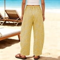 thumbnail image 7 of Oiangi Womens Gingham Plaid Pants Elastic Waist Baggy Barrel Pant Fall Casual Drawstring Travel Trousers with Pockets Yellow L, 7 of 7