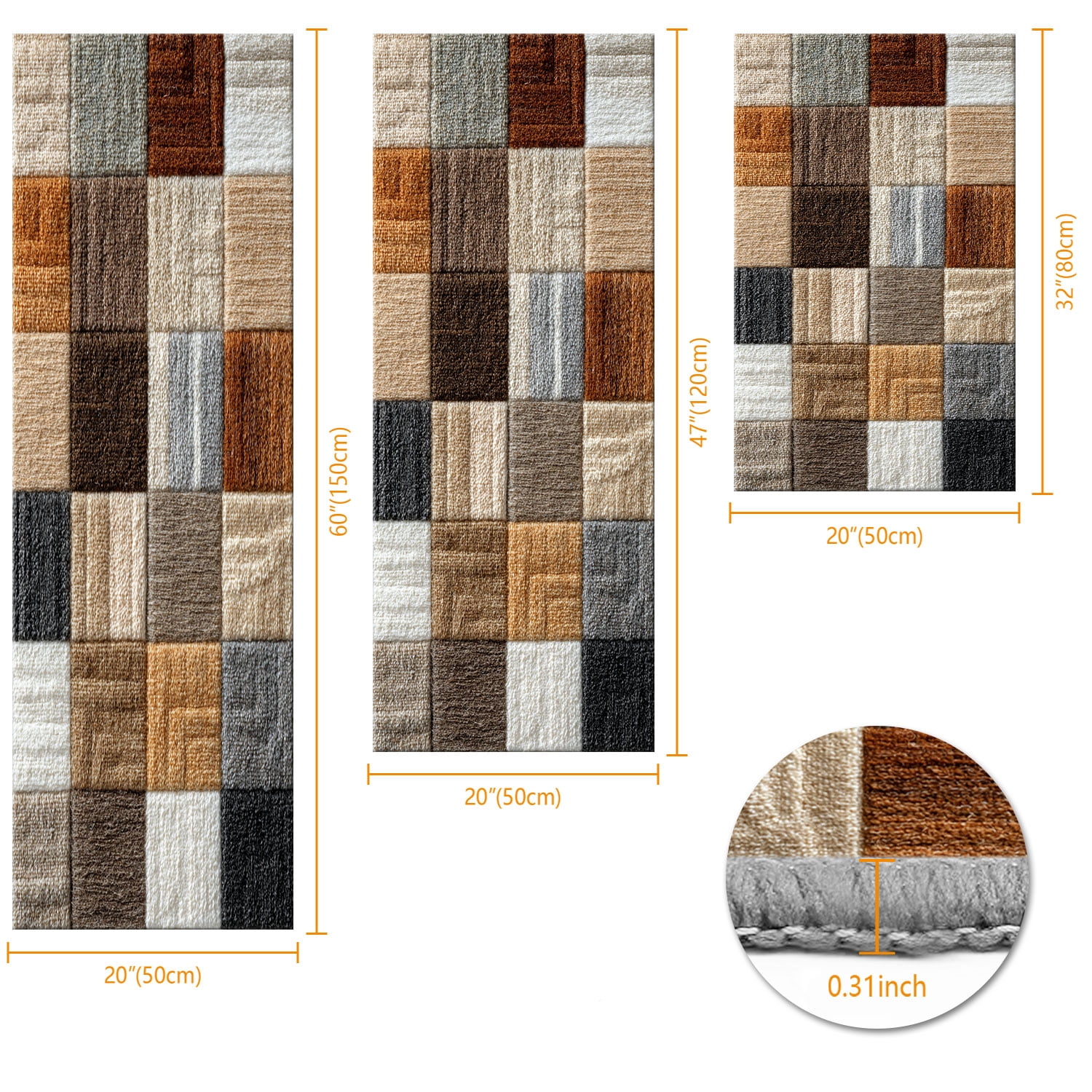 3 Piece Kitchen Rug Set, Non-Slip And Washable, Abstract Pattern Kitchen Hallway Rug, Soft And Comfortable, Suitable For Sinks, Floors, Entrances, Hallways and Bathrooms