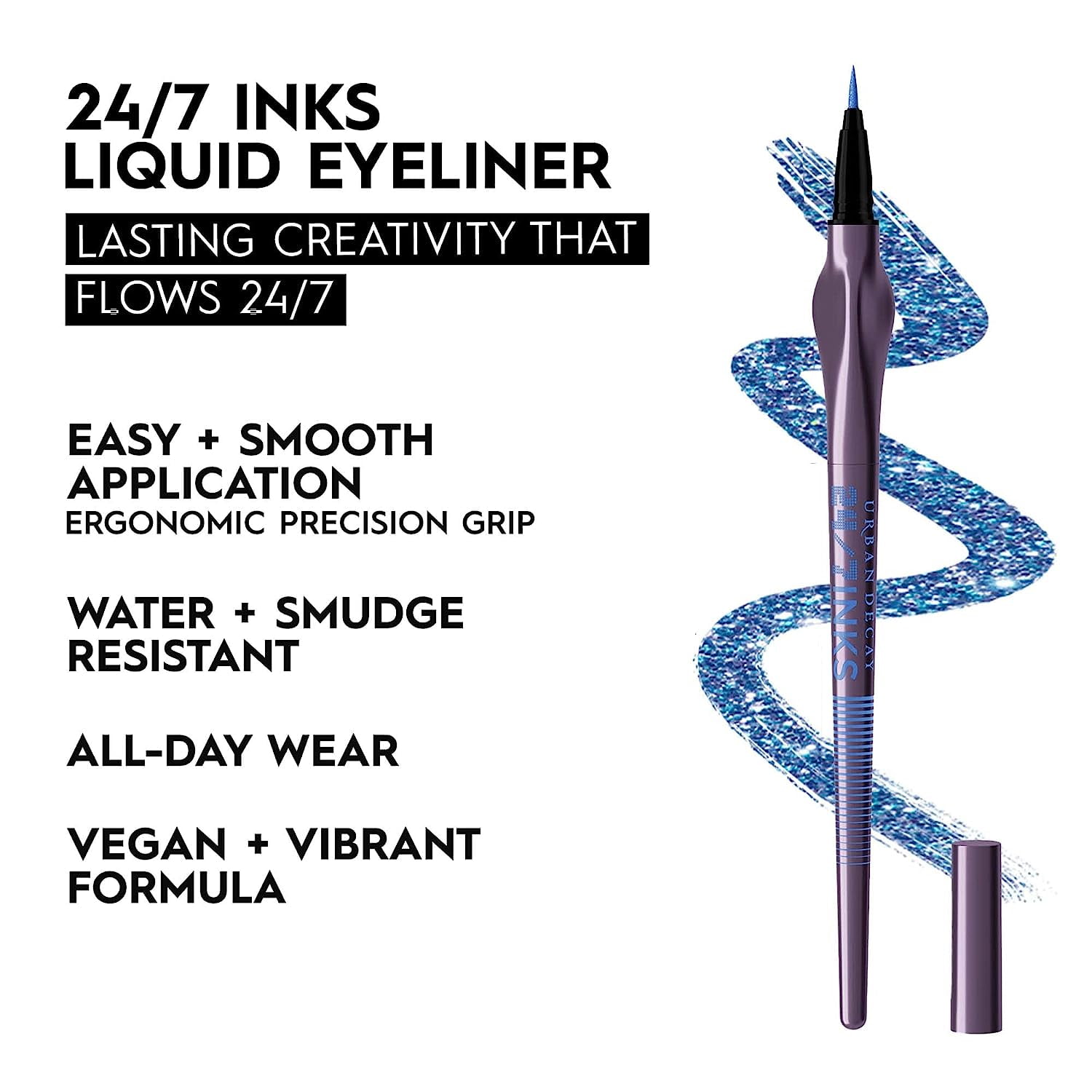 URBAN DECAY 24/7 Inks Liquid Eyeliner Pen Water-Resistant, Smudge-Proof Up to 24HR Wear Ergonomic Grip Vegan & Cruelty Free Hi-Energy (Blue Shimmer, Brush Tip) Hi-Energy (blue shimmer)