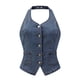 thumbnail image 1 of CHALECO DE JEAN SIN MANGAS PARA MUJER INSPIRADO EN CHIC, CUELLO HALTER, CON BOTONES Y ESPALDA DESCUBIERTA, COLOR GRIS AZUL, 1 of 6