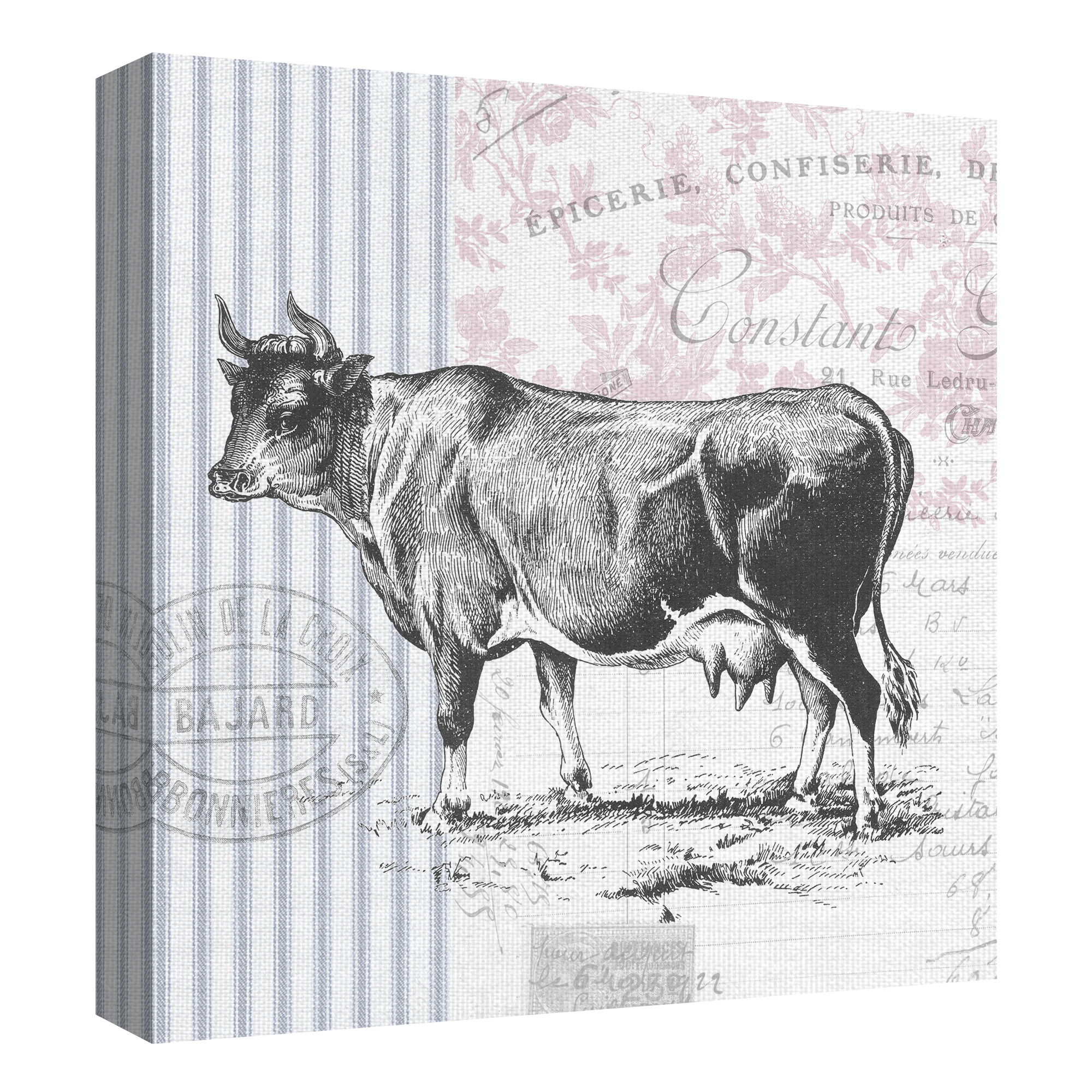 Masterpiece Art Gallery Ticking Cow, Pig Rooster and Sheep by Lynnea Washburn Canvas Art Print Set of 4 (16" x 16")