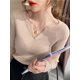 thumbnail image 1 of Suéter de otoño invierno 2024 para mujer, jersey de punto acanalado liso con cuello en V y rayas para mujer, jersey de manga larga Y2k, ropa de moda, 1 of 5