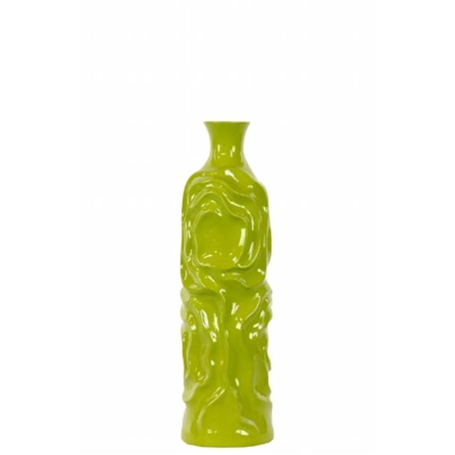 Urban Trends Collection 24448 Ceramic Round Cylindrical Vase With Neck & Wrinkled Sides, Medium - Green