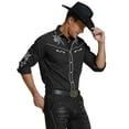 thumbnail image 6 of COOFANDY Mens Western Cowboy Shirt Embroidered Denim Long Sleeve Casual Button Down Shirt Black,, 6 of 7