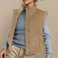 thumbnail image 2 of qolati Womens Puffer Vest Cropped Lightweight Button Down Quilted Vest Scrunch Stand Collar Sleeveless Padded Gilet Coat with Pockets Khaki S 4, 2 of 8