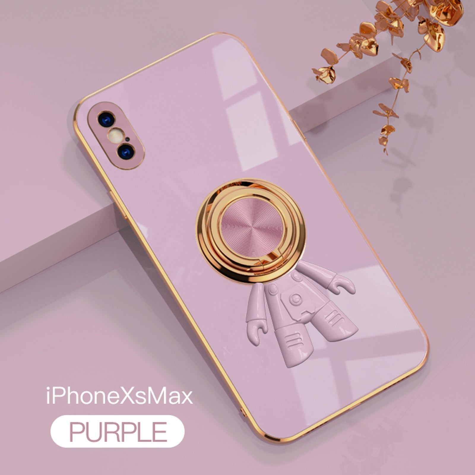 Nalacover Slim Case for iPhone XS Max 6.8 inch,Cute Cartoon 6D Plating Astronaut Hidden Magnetic Ring Kickstand Soft TPU Shockproof Corner Protection Drop Proof Edge Bumper Cover.Purple