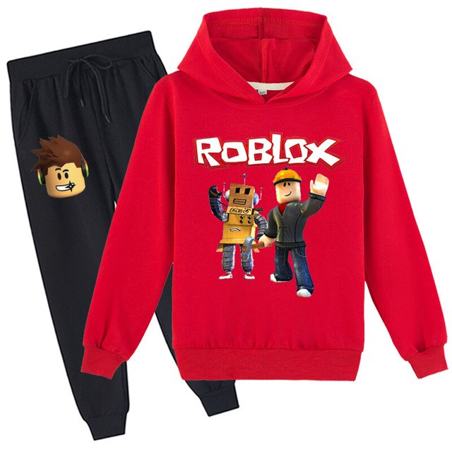 Suéter de manga larga para niños, ropa ROBLOX, Sudadera con capucha para niños y niñas de mediana edad, pantalones, traje de suéter, 2 piezas