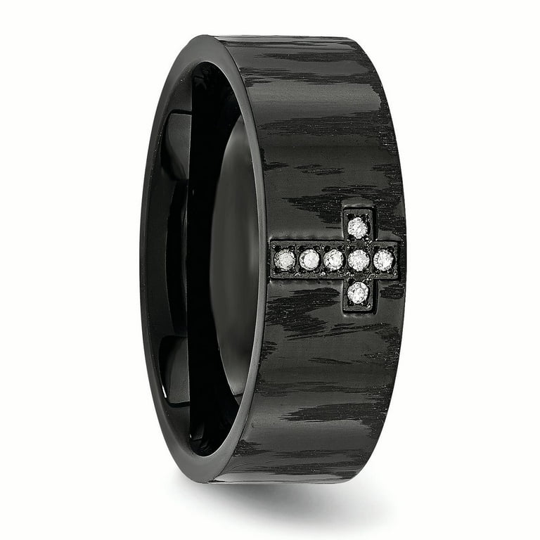 Stainless Steel Black IP-Plated With Diamond Cross Ring Stainless Steel Black IP-Plated With Diamond Cross Ring