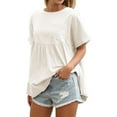 thumbnail image 3 of High Waist Women Short Sleeve Solid A-line Loose Blouse Tops, 3 of 6
