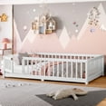 thumbnail image 2 of Jopath Full Size Floor Bed Frame,Montessori Bed with Guardrails and Door,with Slatted Base,for Kids,Boys,Girls,White, 2 of 9