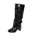 thumbnail image 2 of Women's Patent Leather Over The Knee Boots, Multi Buckle Slouch High Heel Boots, Pointed Toe Foldable Shaft Fashion Boots, 2 of 9