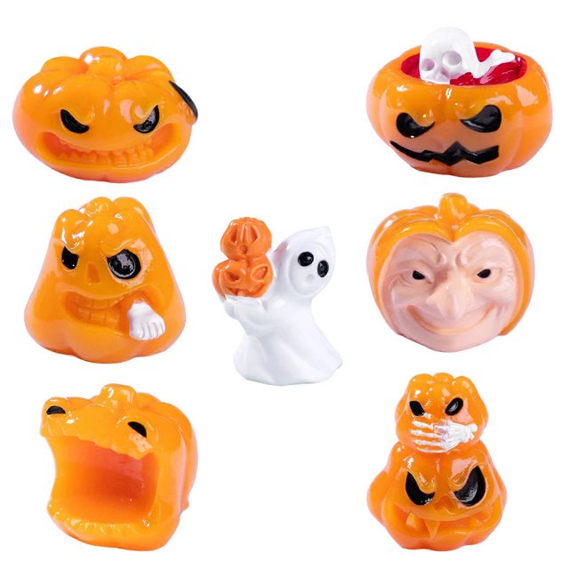 7PCS Pumpkin Ghostly Figurines For Desktop Decorations Cute Halloween Resin Ornamentation Durability Party Display Sculpture