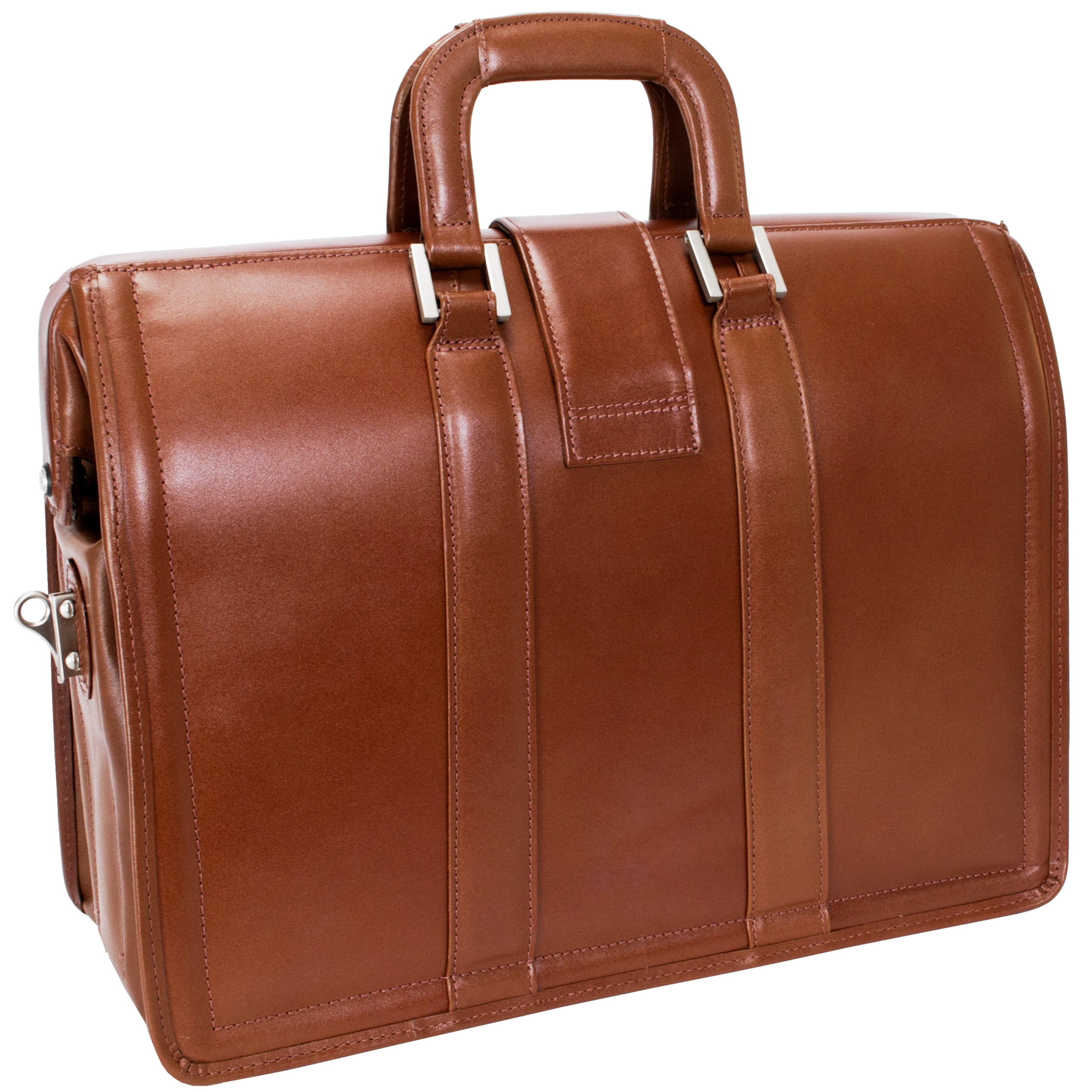 V Series | MORGAN | 17" Leather Litigator Laptop Briefcase - Brown