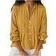 thumbnail image 1 of Tops de Manga Larga de las Mujeres de Color Sólido Casual con Detalle Del Botón Plisado, Blusa de Lino con Cuello en V para el Otoño Diario, 1 of 8