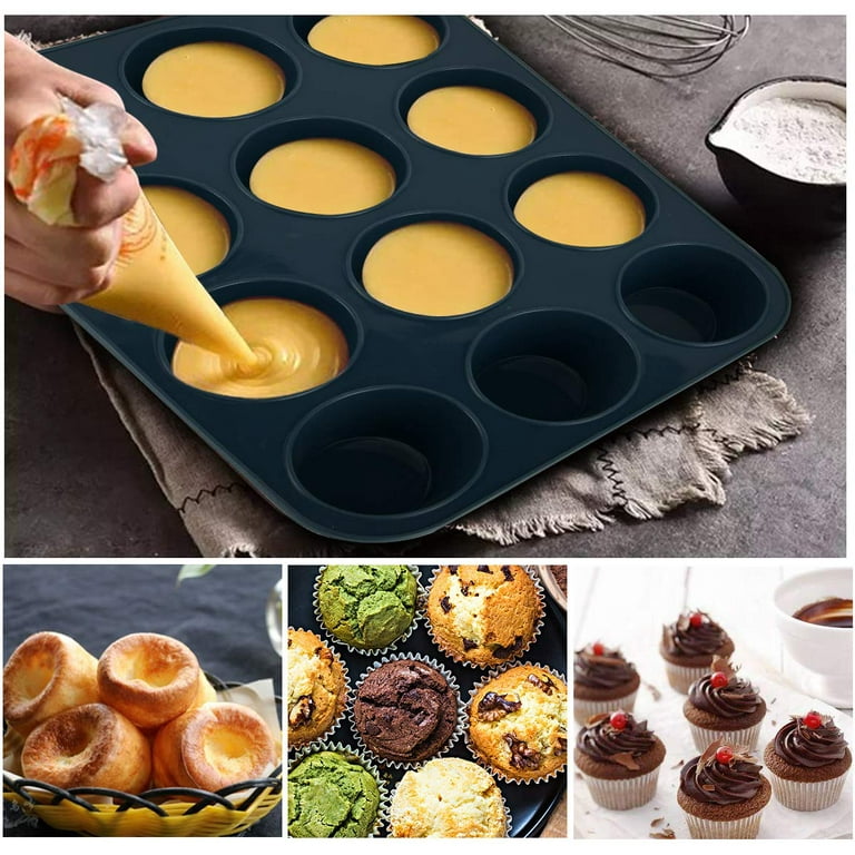 SUPER KITCHEN 12 Cup Silicone Muffin Pan, Nonstick Cupcake Tin