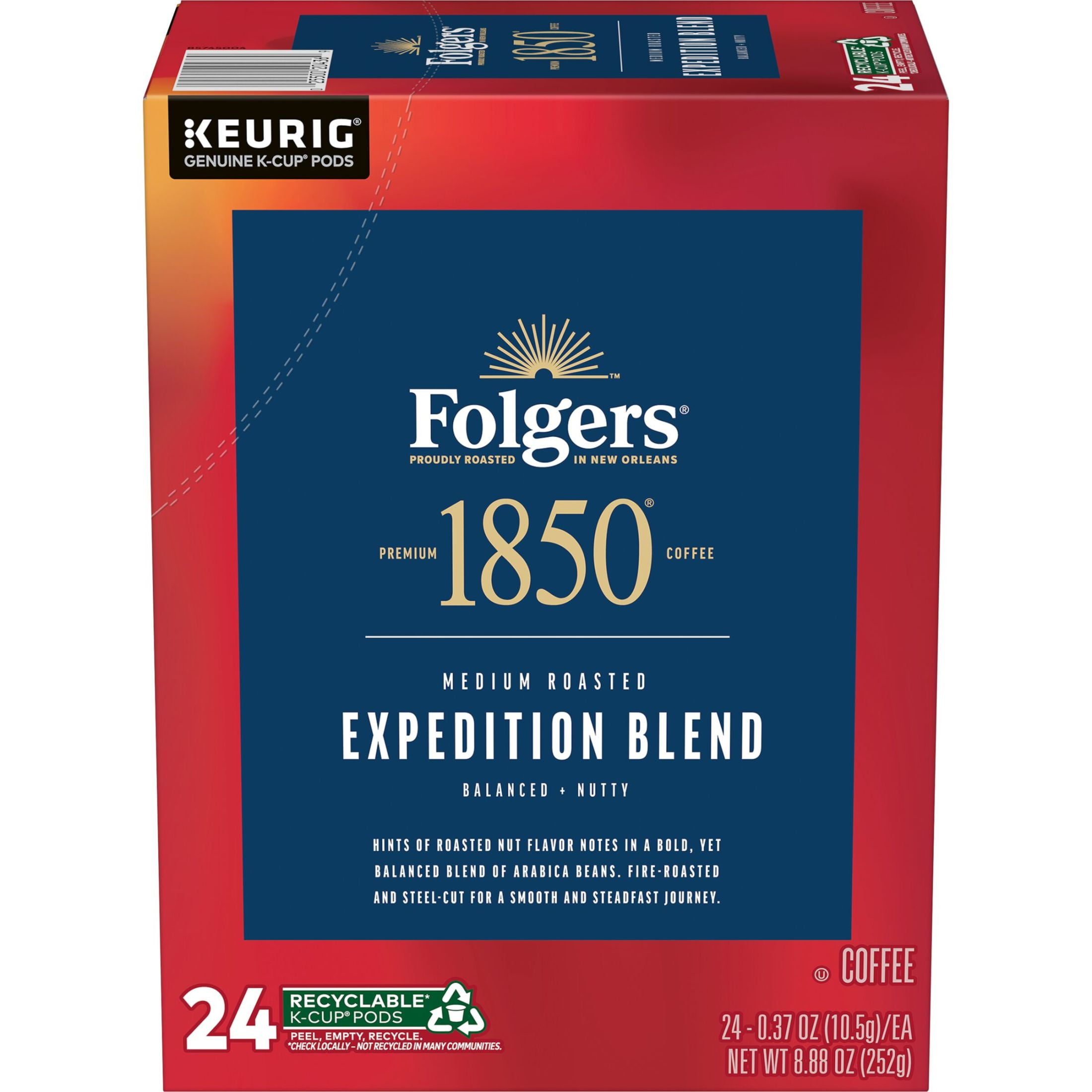(4 pack) 1850 Expedition Pioneer Blend, Medium Roast Coffee, Keurig K Cup Pods, 24 Count Box