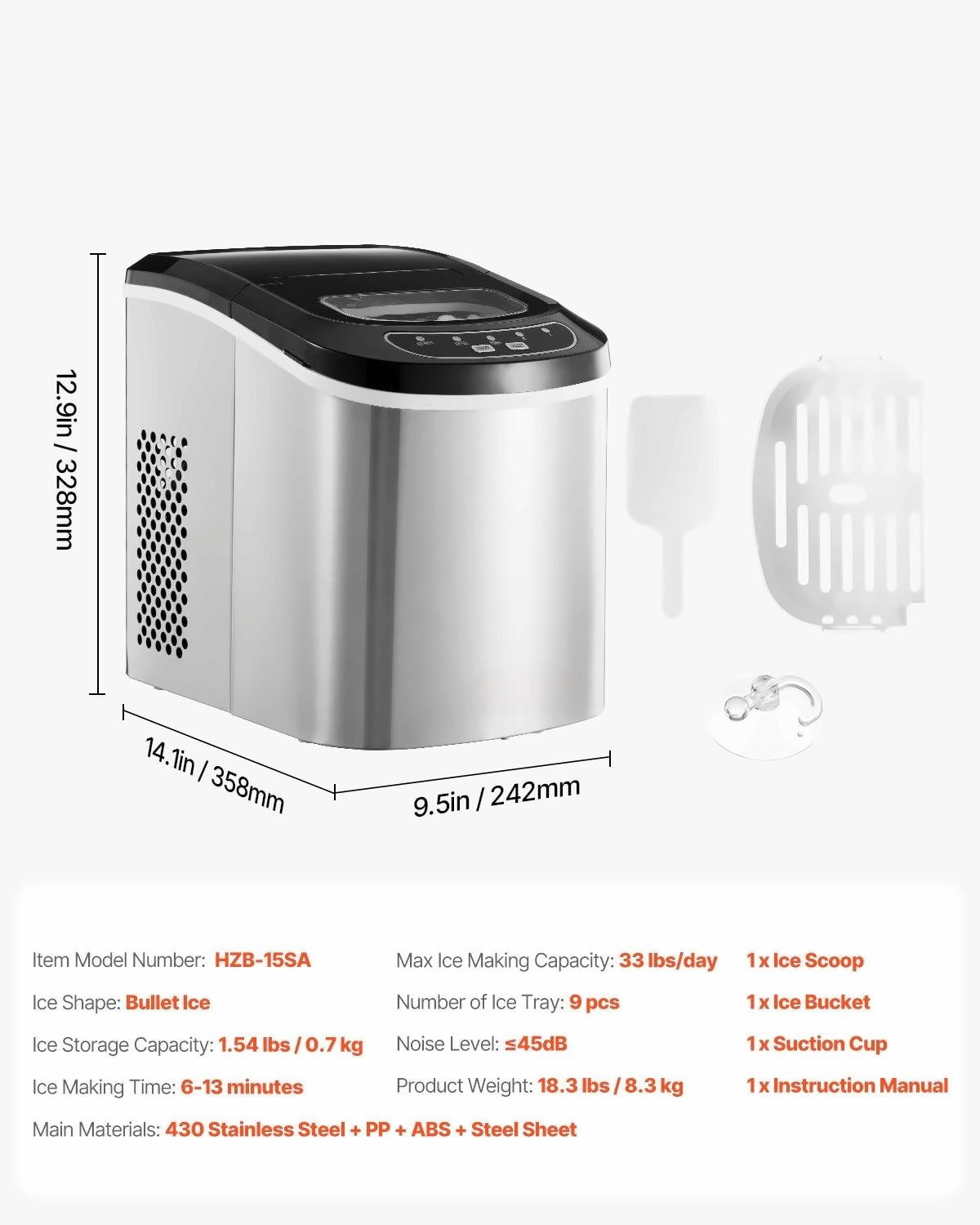 Countertop Ice Maker 33Lbs/24H, Portable Ice Machine with Scoop & Basket