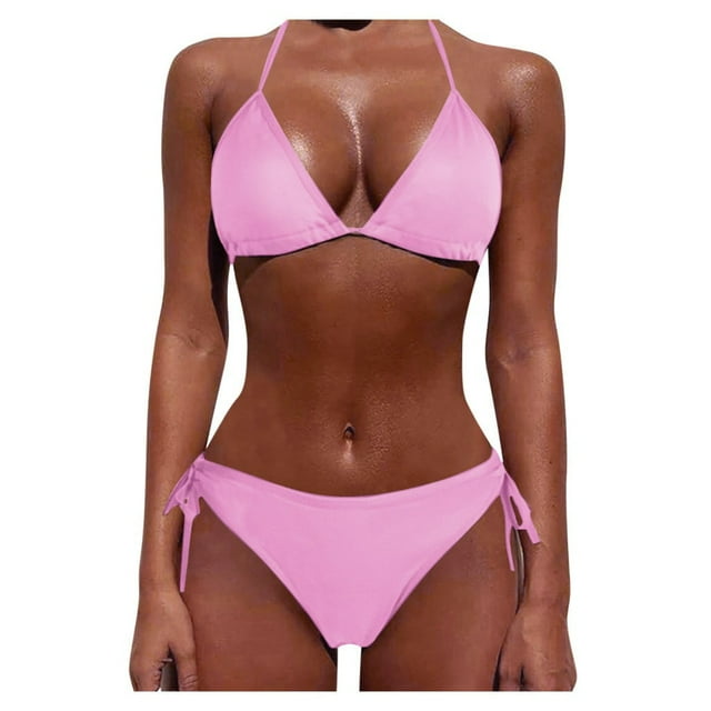 Conjuntos de bikini Prolriy para mujer, traje de baño de dos tallas grandes, ropa de playa push up, conjuntos de bikini, trajes de baño tankinis, trajes de baño para mujer, rosa M