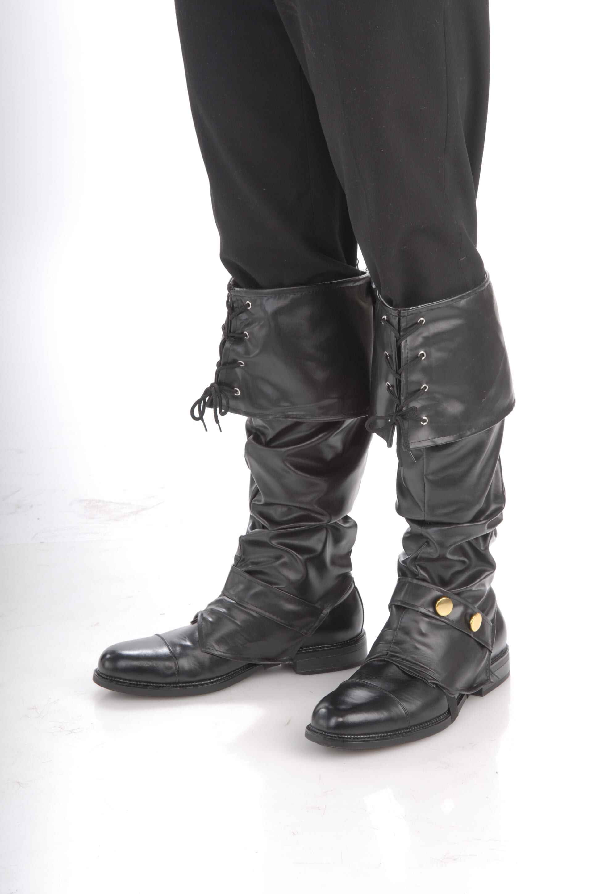 BOOT TOPS Adult Black Buccaneer Pirate Santa Shoe Covers Costume Accessory