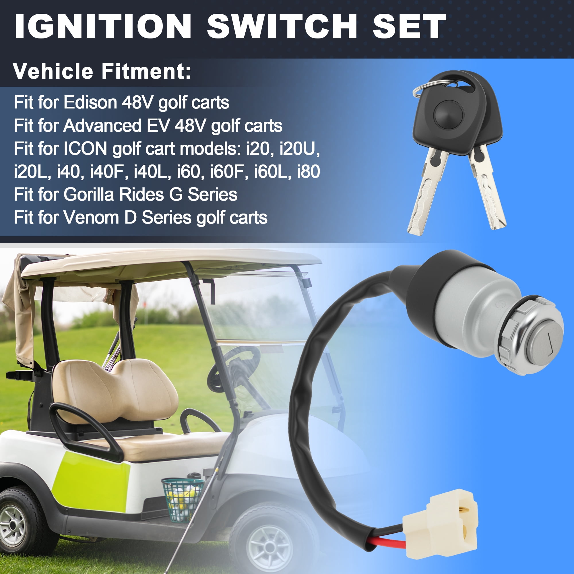 Unique Bargains Ignition Starter Switch Assembly for Edison Advanced EV 48V Golf Carts