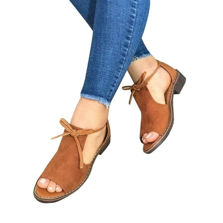 

Women\ s Comfy Peep Toe Flat Heel Sandals with Rubber Sole Non Slip Matte Fabric Front Bowknot Design New