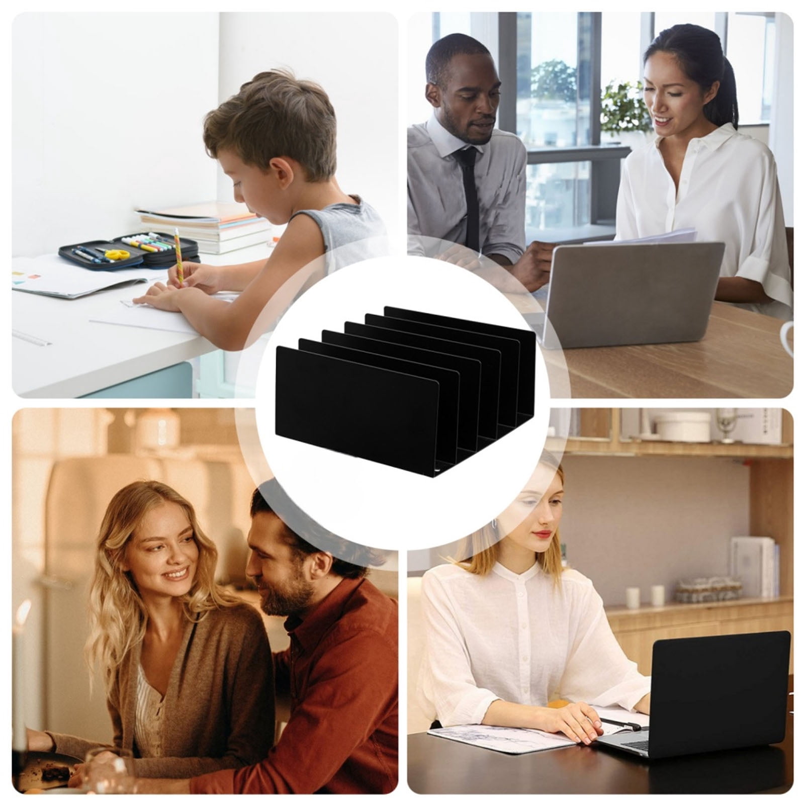 Riousery Desktop File Organizer 5 Compartment Iron Portable File Sorter Heavy Duty Metal Mail Holder for Home Office Work Study, Black (19x17x8 cm / 7.48x6.69x3.15 in)