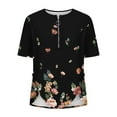 thumbnail image 4 of Wycnly Womens Blouses and Tops Dressy Fashion Irregular Hem Breathable Zipper Vintage Pullover Tunic Shirts Summer Floral Print V-Neck Short Sleeve Cute Tees Tops Black XXXXL, 4 of 5