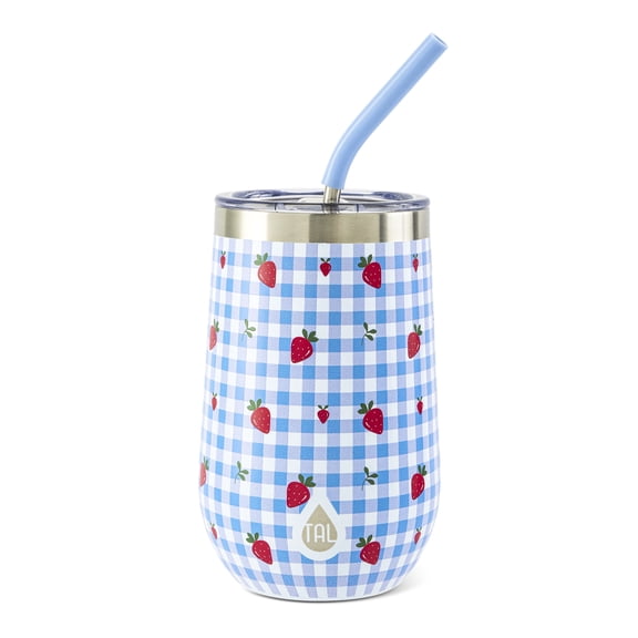 TAL 16oz Stainless Steel Wine Tumbler with Straw, Strawberries