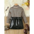 thumbnail image 3 of Bslissey Kids Baby Girls Skirt Sets Long Sleeve Turtleneck Striped Tops + Leather Skirt 2Pcs Outfits Toddler Spring Fall Sweet Casual Clothes 6M 12M 18M 24M 3T 4T, 3 of 9