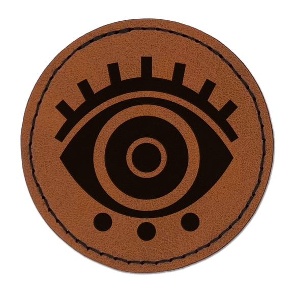 Large Iris Evil Eye Nazar Charm 2.5" Faux Leather Round Engraved Iron-On Patch - Brown