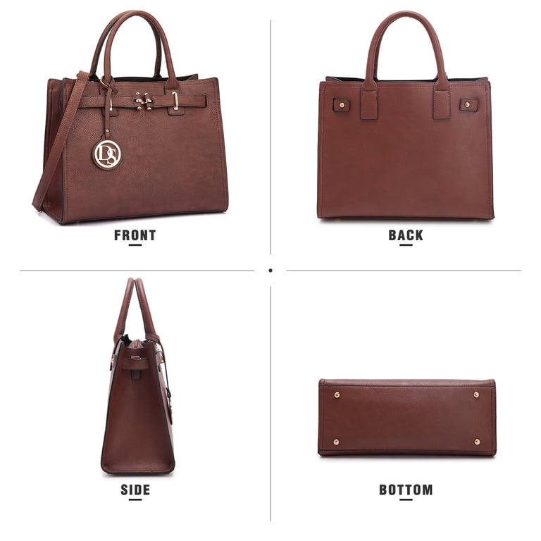 Dasein Belted Tote Work Bag, Brown Vegan Leather photo 2