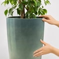 thumbnail image 3 of FIASON 4 Pack Large Plastic 24/21/12/10" H Black and Dark Green Tall Planters,Large Plastic Flower Pots with Drainage Holes & Drip Trays, Glossy Plant Pots for Patio Porch Indoor Outdoor, 3 of 9