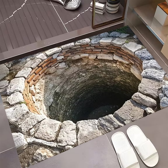 Aodebiao 3D Optical Illusion Rug Hole, Floor Rugs That Looks Like A Hole, Front Door Mat Indoor Outdoor Entrance, Non-Slip Doormat for Bedroom, Living Room, Porch, Patio Porch Entryway (40x60cm)