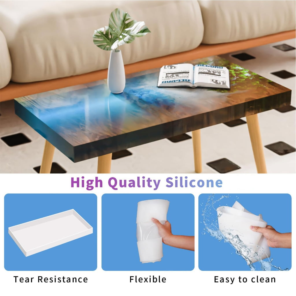 Silicone Table Mould Epoxy Resin Square Craft Set with 4 Metal Legs for Home Decoration