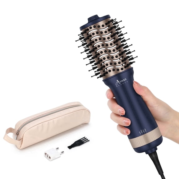 Mini Travel Hair Dryer Brush, Aima Beauty Auto Dual Voltage Volumizing Hot Air Brush, Compact Design for Frizz-Free Volume Anywhere, Prussian Blue