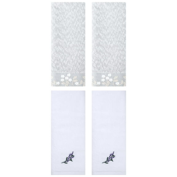 Unique Bargains 4 Pcs Floral Soft Hand Towel Grey/White 14" x 28"/13" x 29"