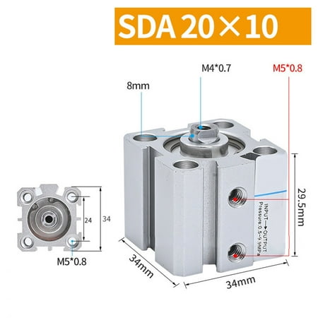 

GLFILL 1pc SDA B Series Male Thread Stroke 5mm 10mm Air Pneumatic Compact Thin Cylinder
