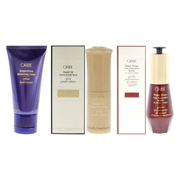 Oribe 3 Pc Kit - 1.7oz Supershine Moisturizing Cream, 0.21oz Swept Up Volume Powder Spray, 1oz Power Drops Color Preservation Booster