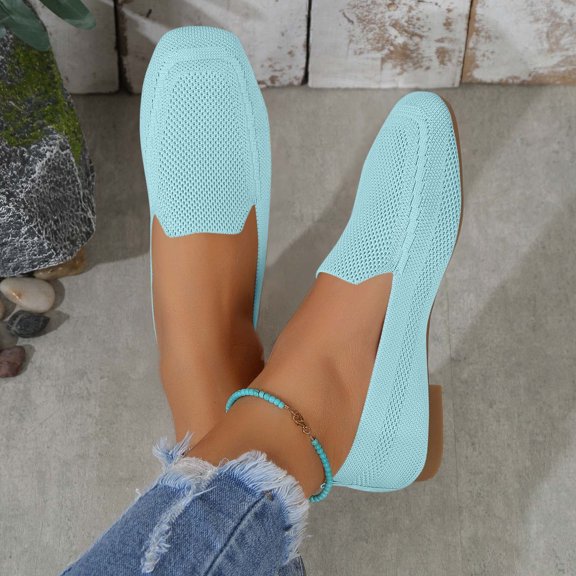 Gamivast Slip on Shoes Women Breathable Knit Slip on Shoes Round Toe Loafer Shoes Office Work Travel Walking Home Daily Casual Nursing Footwear Sky Blue 38